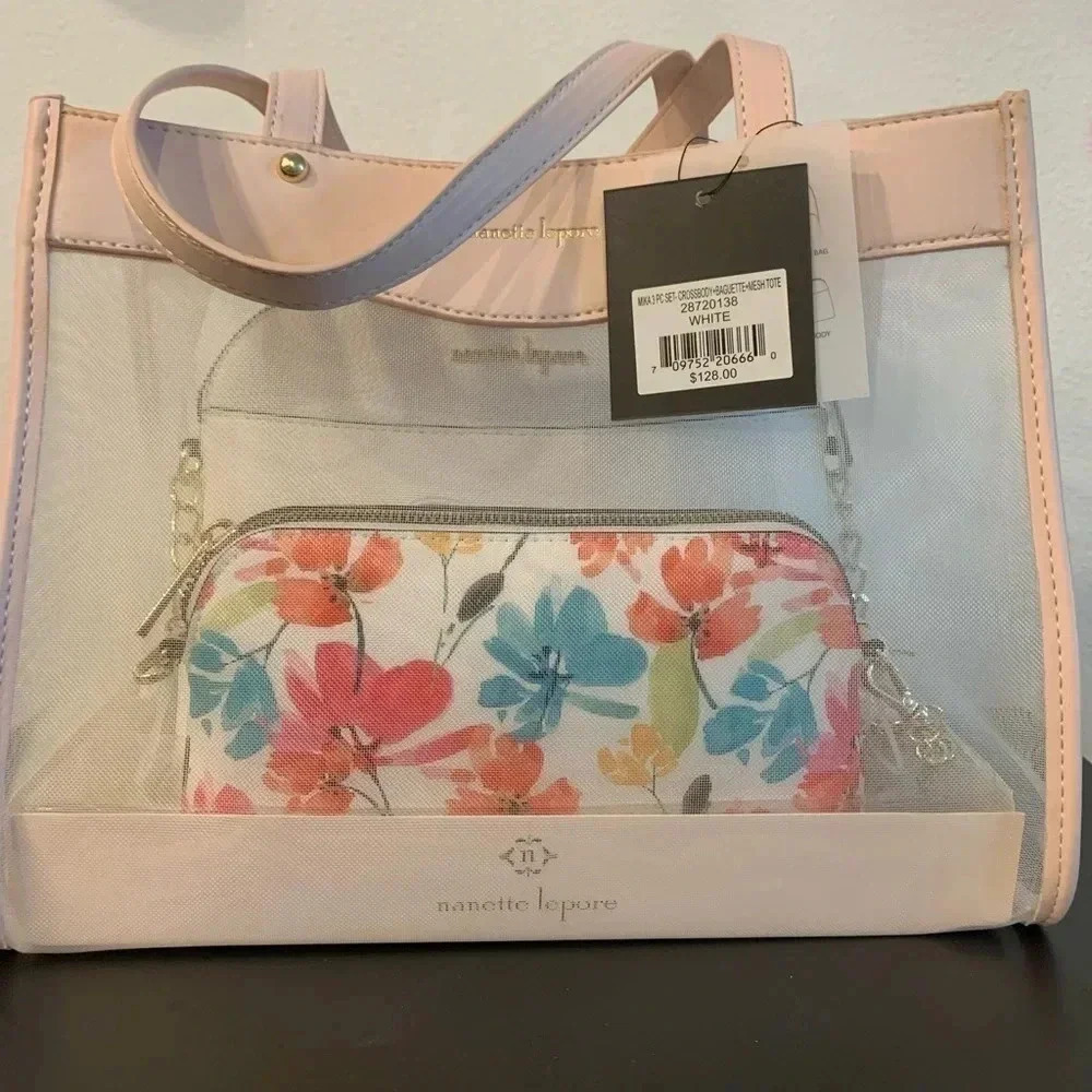 NANETTE Lenore 3 piece set Crossbody+Baguette +Mash Tote White NWT